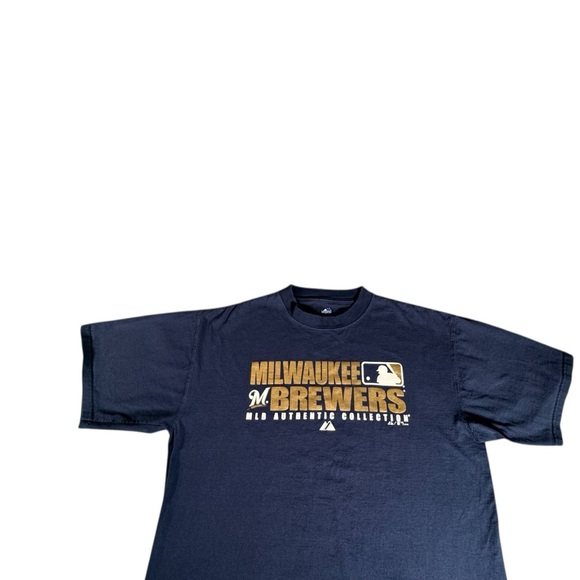 Vintage Milwaukee Brewers Majestic T-Shirt XL MLB Authentic Collection Navy Blue - Picture 2 of 9